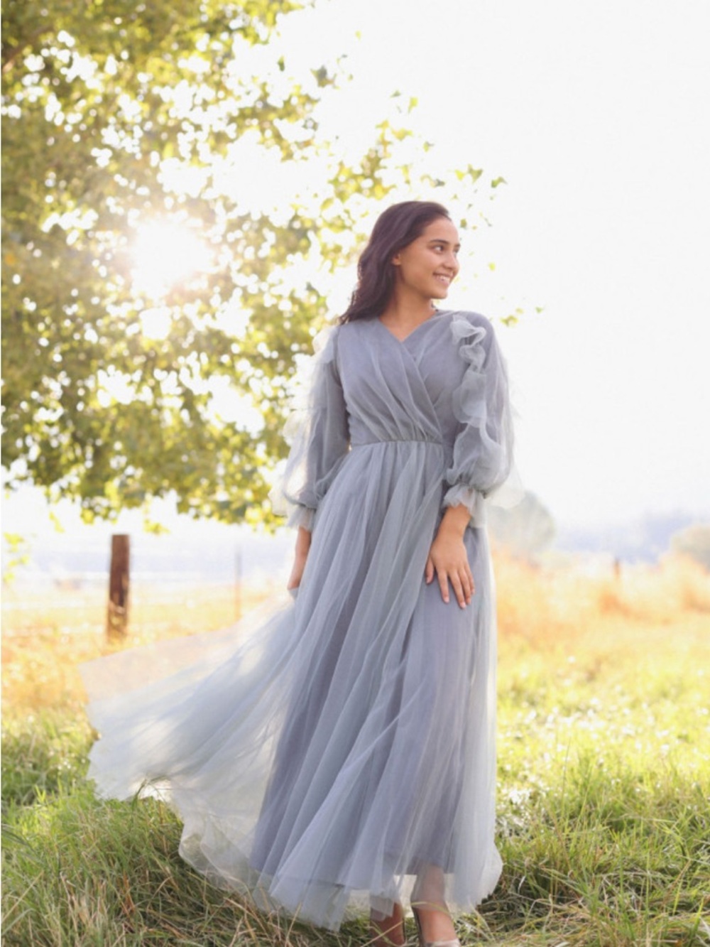 Dainty Jewells Dusty Blue Maxi Tulle Dress